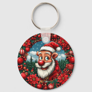 Chaveiro Papai Noel engraçado com Grinalda e Enfeites