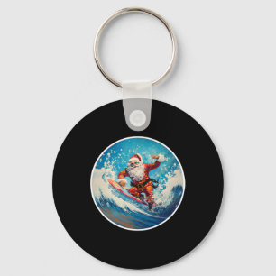 Chaveiro Papai Noel Engraçado Surfando Em Prancha de Surfe