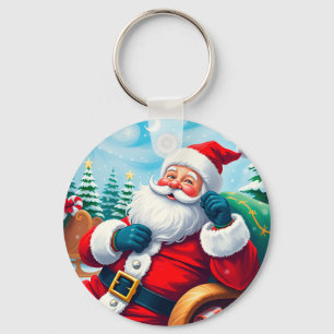 Chaveiro Papai Noel Feliz Relaxando no Trenó Festivo