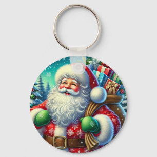 Chaveiro Papai Noel Festivo Segurando um Saco de Presentes