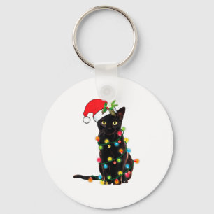 Chaveiro Papai Noel Gato Preto Enroscado Em Luzes De Natal