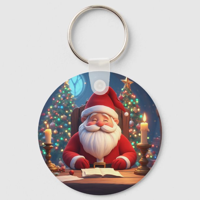 Chaveiro Papai Noel Lendo um Livro à Luz de Velas (Frente)