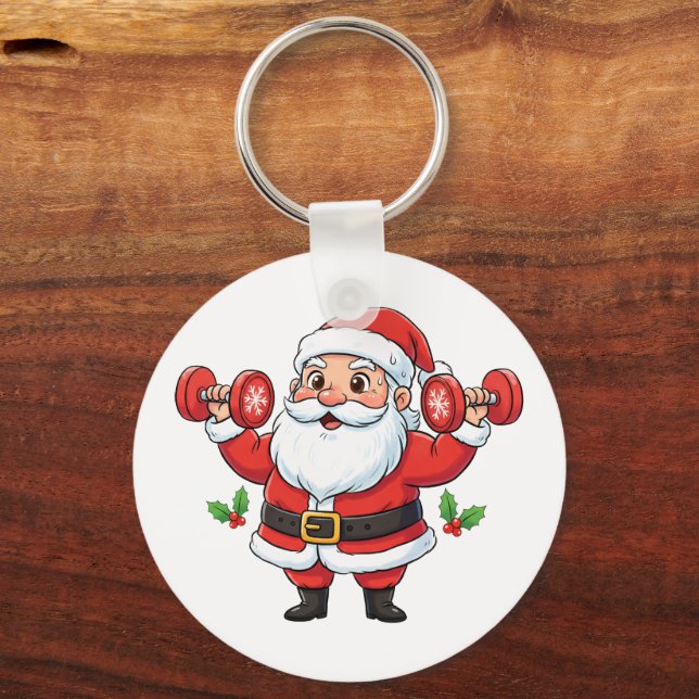 Chaveiro Papai Noel Levantando Halteres – Natal Divertido (Verso)