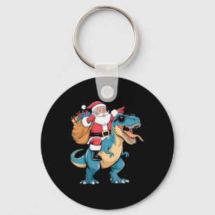 Chaveiro Papai Noel montando dinossauro T Rex Natal Meninos