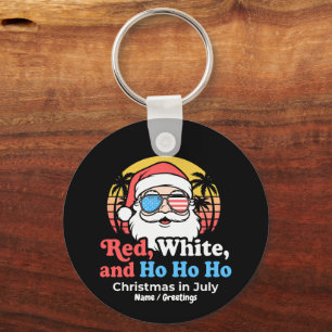 Chaveiro Papai Noel Patriótico Vermelho, Branco e Ho Ho Ho