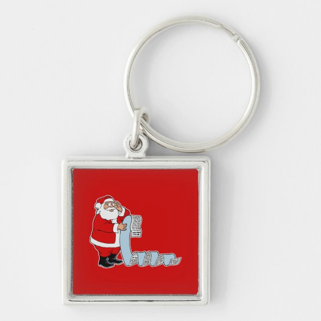 Chaveiro Papai noel que verifica sua lista longa (Frente)