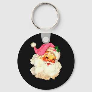 Chaveiro Papai Noel Rosa Rosto de Natal Antigo Xmas Vintage