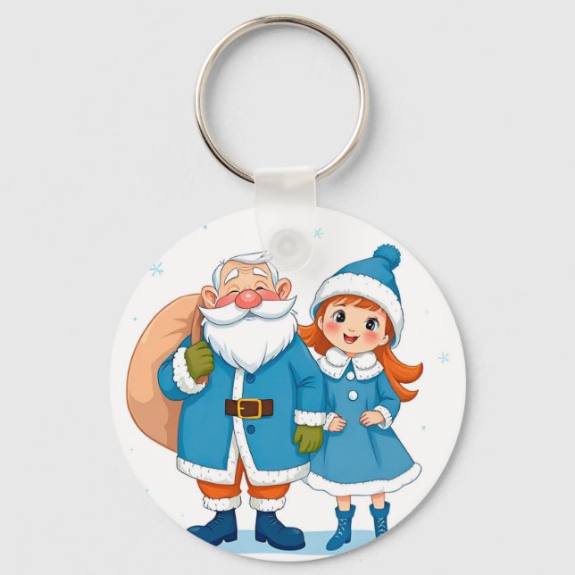 Chaveiro Papai Noel Sorridente e Donzela da Neve Festiva (Frente)