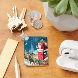 Chaveiro Papai Noel Vitoriano de Natal Antigo na Chaminé