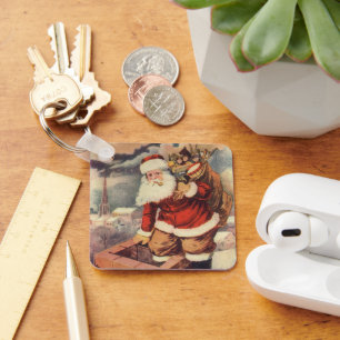 Chaveiro Papai Noel Vitoriano de Natal Antigo na Chaminé