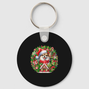 Chaveiro Papais noeis Chihuahua Christmas Floral Circle Mat