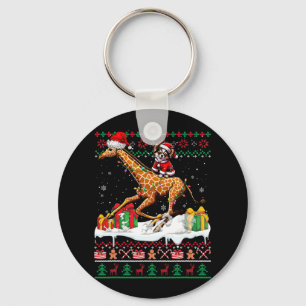Chaveiro Papais noeis Chihuahua Riding Giraffe Christmas Sw