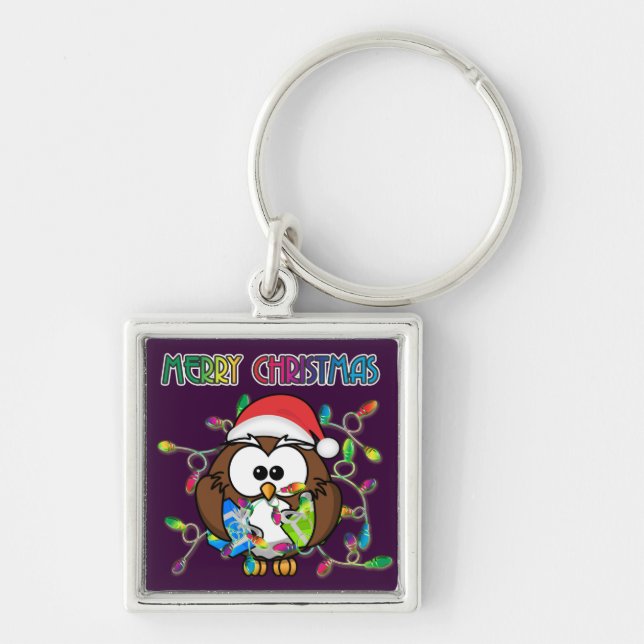 Chaveiro Papais noeis coruja e luzes de Natal (Frente)