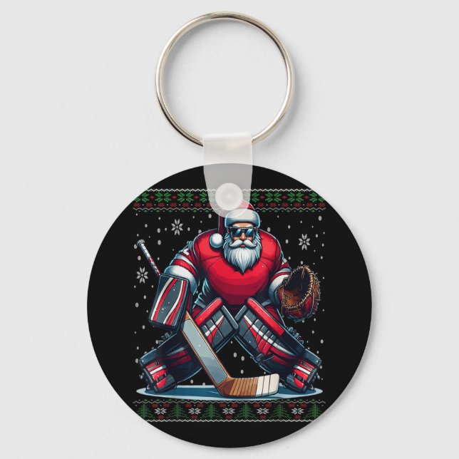 Chaveiro Papais noeis de Natal Hockey Goalie Ugly Christmas (Frente)
