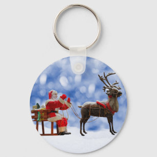 Chaveiro Papais noeis de Natal Reindeer Sledge Snow