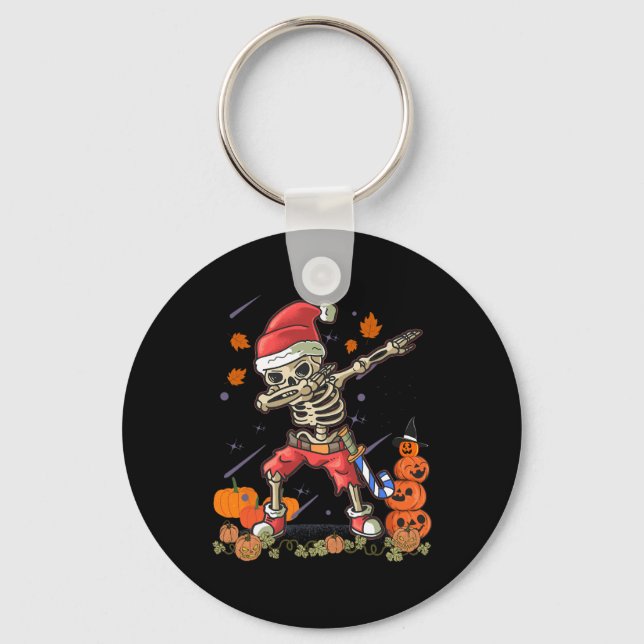 Chaveiro Papais noeis de Natal Skeleton Dabbing Halloween C (Frente)