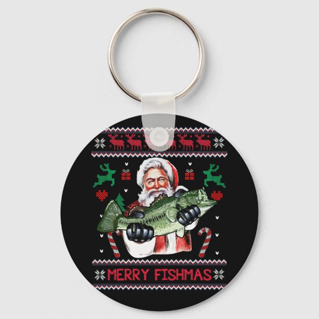 Chaveiro Papais noeis de pescado felizes pescando suéter de (Frente)