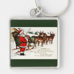 Chaveiro Papais noeis e Sleigh com Reindeer Green