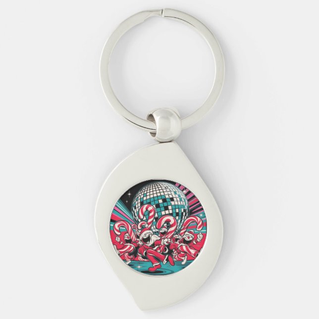 Chaveiro Papais noeis Elves Candy Canes Dança A Sob Bola Di (Frente)