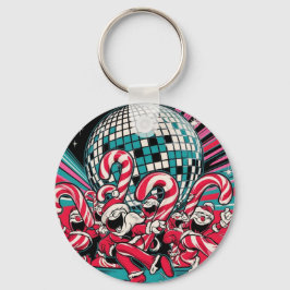 Chaveiro Papais noeis Elves Candy Canes Dança A Sob Bola Di