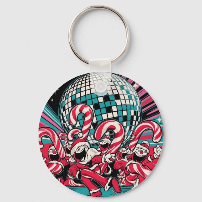 Chaveiro Papais noeis Elves Candy Canes Dança A Sob Bola Di (Frente)