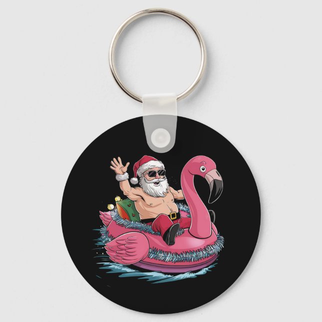 Chaveiro Papais noeis Flamingo Floatie Natal Em Julho De Ve (Frente)