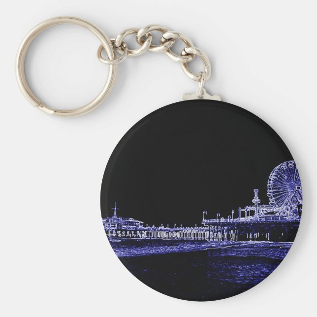 Chaveiro Papais noeis Monica Pier Blue Neon Night Photo Edi (Frente)