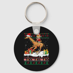 Chaveiro Papais noeis Shiba Inu Riding Giraffe Christmas Sw
