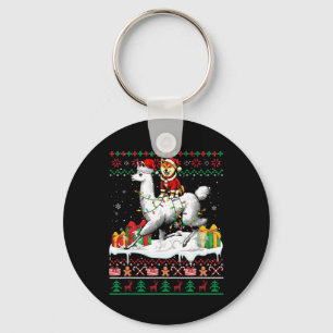 Chaveiro Papais noeis Shiba Inu Riding Llama Christmas Swea