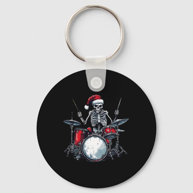 Chaveiro Papais noeis Skeleton Tocando Drummer Percussionis (Frente)