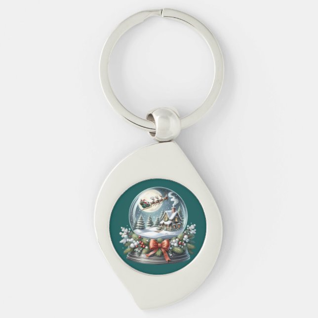 Chaveiro Papais noeis Sleigh Ride in Snow Globe Wonderland (Frente)