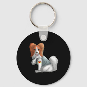 Chaveiro Papillon Eu Amo Mamãe Tatuagem Camiseta de cão Mãe