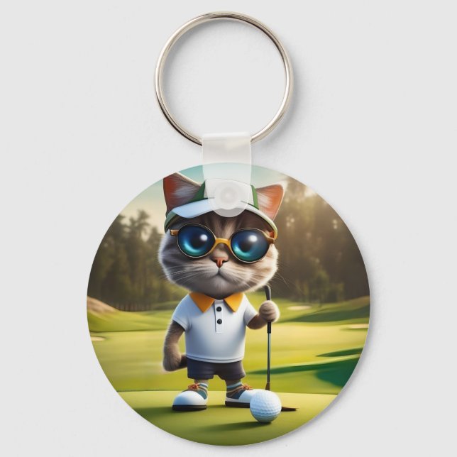 Chaveiro "Par-tee Time: The Legal Cat's Golf Swing!" (Frente)