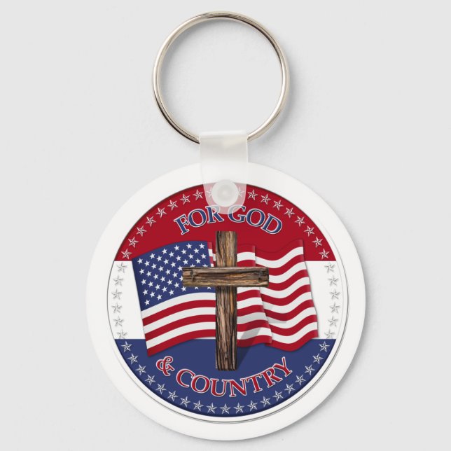 Chaveiro Para Deus e País - Cruze com 50 estrelas Bandeira  (Frente)