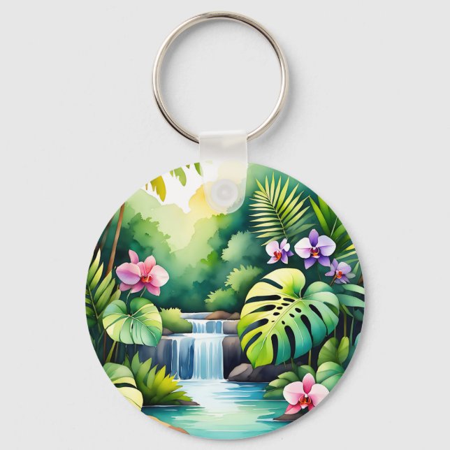 Chaveiro Paraíso de Orquídeas com Cachoeira na Selva Tropic (Frente)