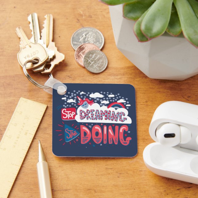 Chaveiro Pare de sonhar, comece a fazer Marinho Blue Metal (Mesa)