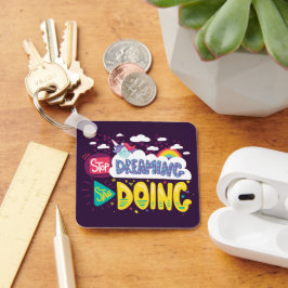 Chaveiro Pare de sonhar, comece a fazer metal roxo escuro