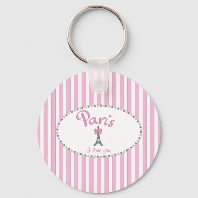 Chaveiro "Paris I Love You"- faixas rosa (Frente)