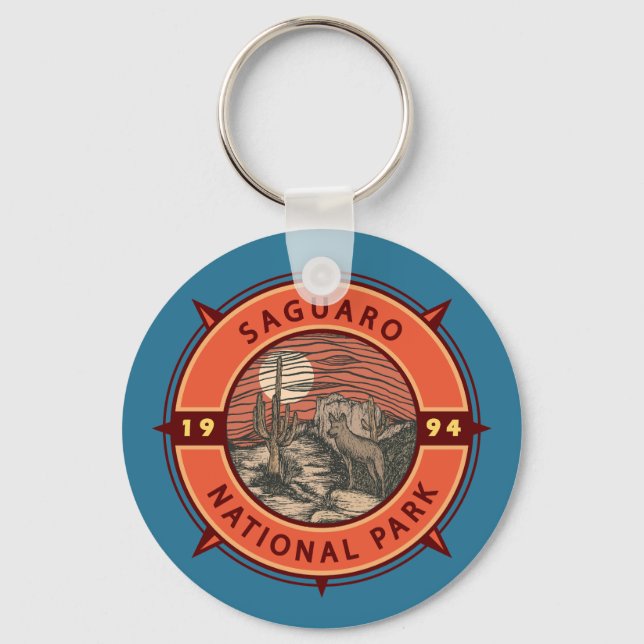 Chaveiro Parque Nacional Saguaro Coyote Retro Compass Emble (Frente)