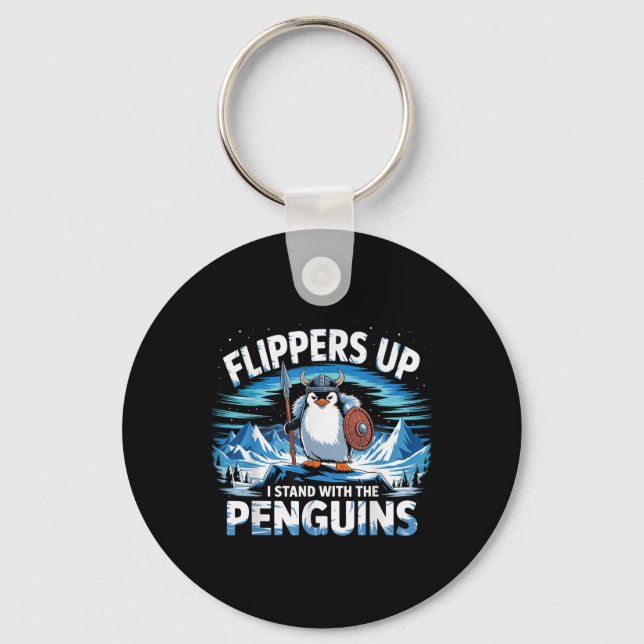 Chaveiro Pás Para Cima Eu Fico Com Pinguins Engraçados (Frente)