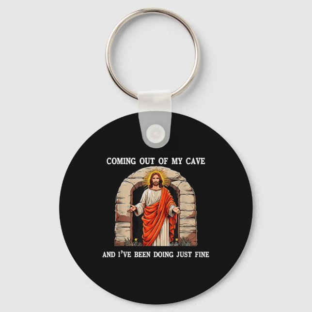 Chaveiro Páscoa Engraçado Jesus Saindo Da Minha Caverna... (Frente)