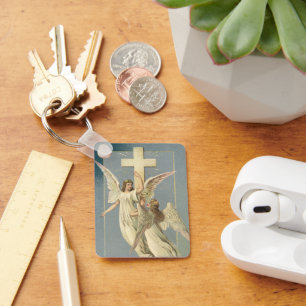 Chaveiro Páscoa Vintage, Anjos Vitorianos com Cruz