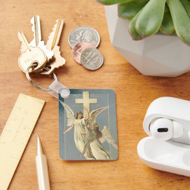 Chaveiro Páscoa Vintage, Anjos Vitorianos com Cruz (Mesa)