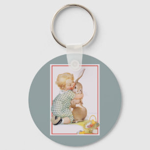 Chaveiro Páscoa Vintage, Menino Bonito com Coelho