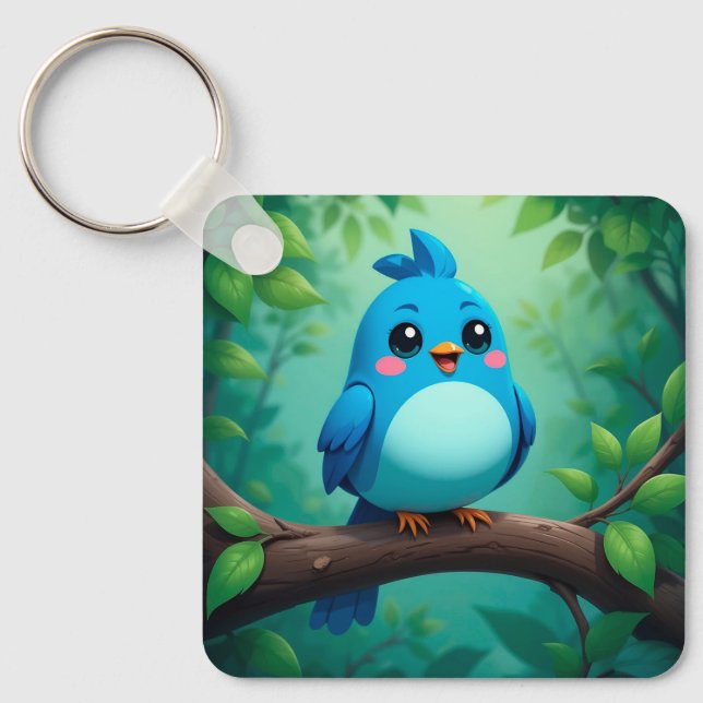 Chaveiro Passarinho Azul de Desenho Animado Fofo (Frente)