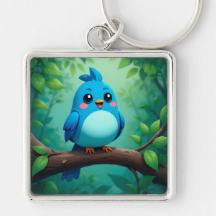 Chaveiro Passarinho Azul de Desenho Animado Fofo