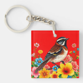 Chaveiro Pássaro Colorido Empoleirado Entre Flores