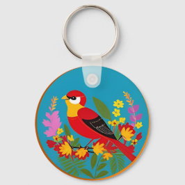 Chaveiro Pássaro Colorido Empoleirado Entre Flores Vibrante