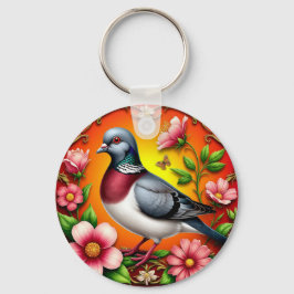 Chaveiro Pássaro Colorido Empoleirado Entre Flores Vibrante