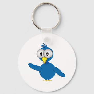 Chaveiro Pássaro de Cartoon Azul de Olho Grande